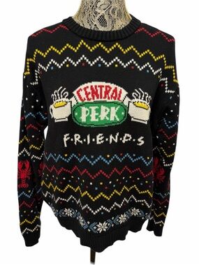 Friends XL Central Perk Graphic Knit Sweater Black TV Show Pullover
